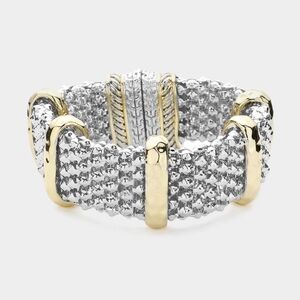 Two Tone Caviar Magnetic Bracelet Bangle Casual Bold Silver Gold Metal